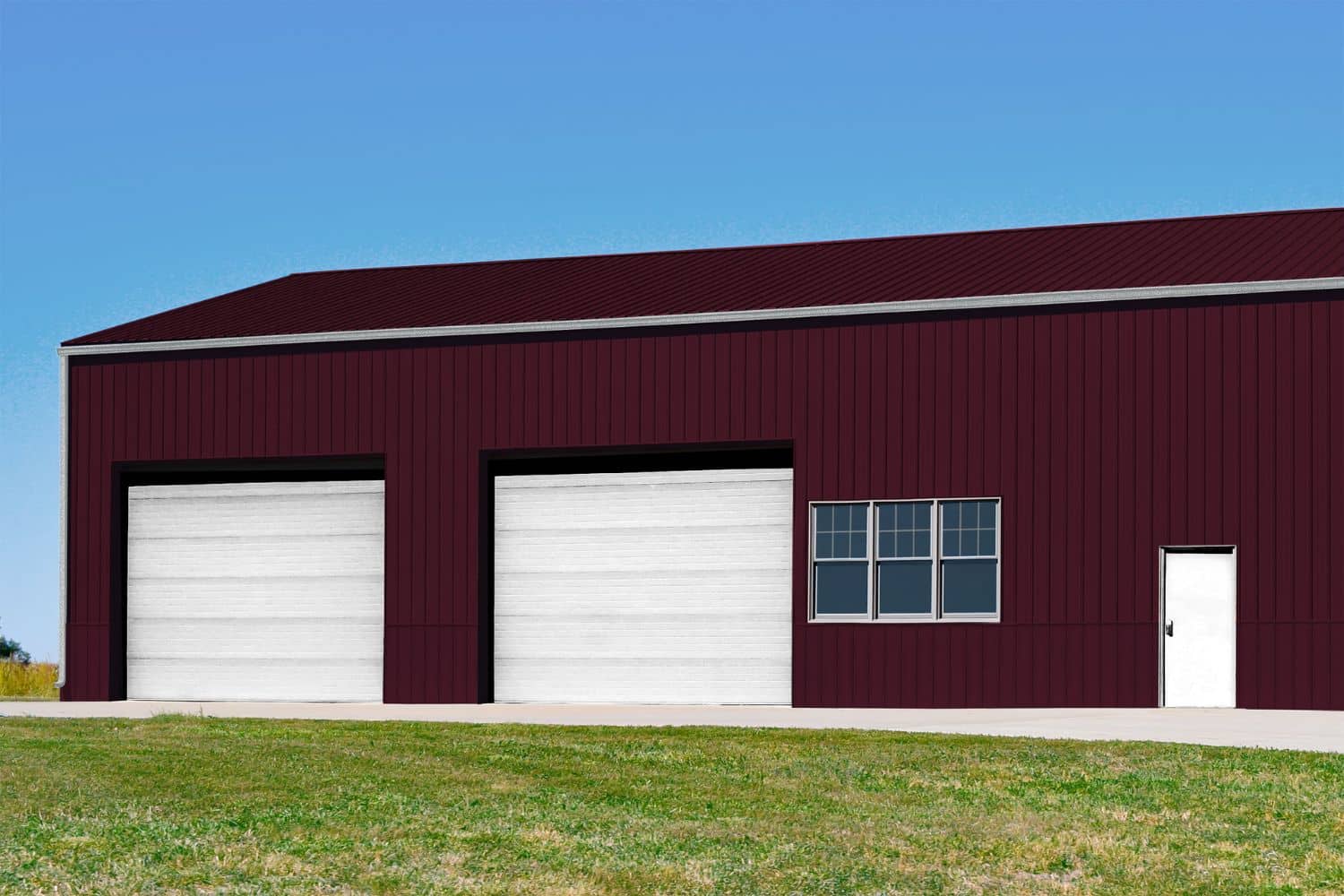 Burnished slate metal roofing and siding panels on a building