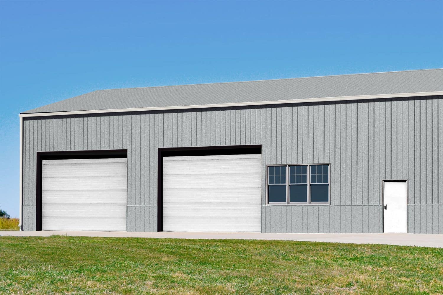 Burnished slate metal roofing and siding panels on a building